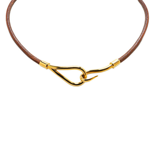 Hermes Jumbo Choker Necklace Brown Gold