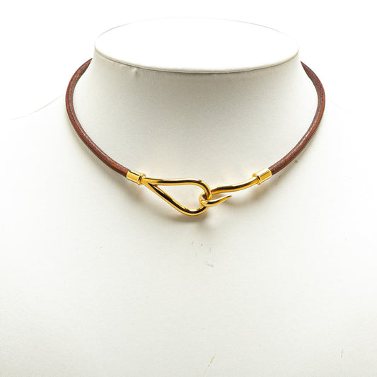 Hermes Jumbo Choker Necklace Brown Gold