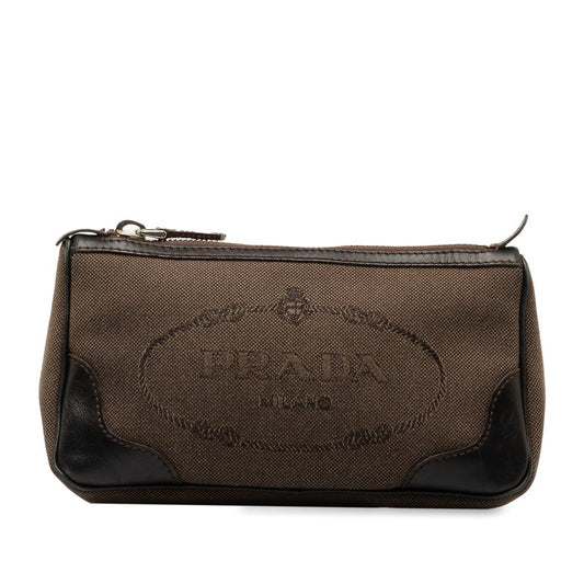 Prada Logo Jacquard Canvas Leather Pouch