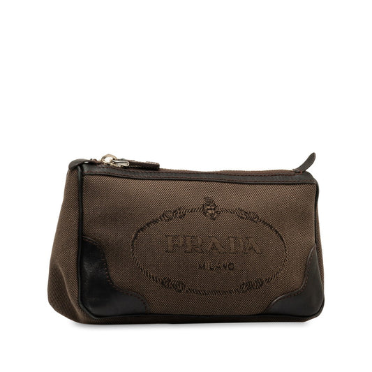 Prada Logo Jacquard Canvas Leather Pouch