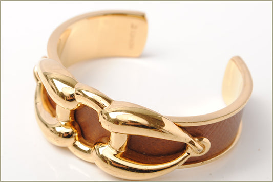 Hermes Lizard Gold Bangle Bracelet