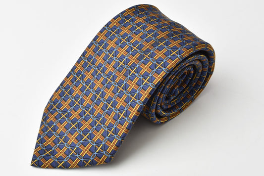 Hermes Silk 100% Tie Navy/Yellow