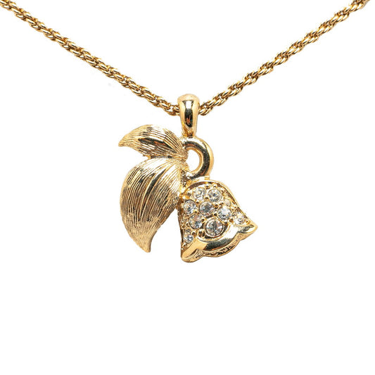 Leaf Bell Light Stone Necklace Gold Plated