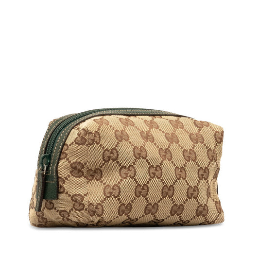 Gucci GG Canvas Leather Pouch Beige Green