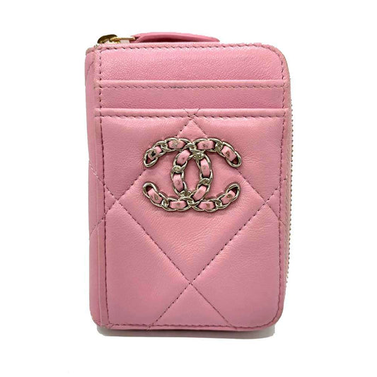 Chanel Lambskin Matelasse Coin Case Pink Wallet