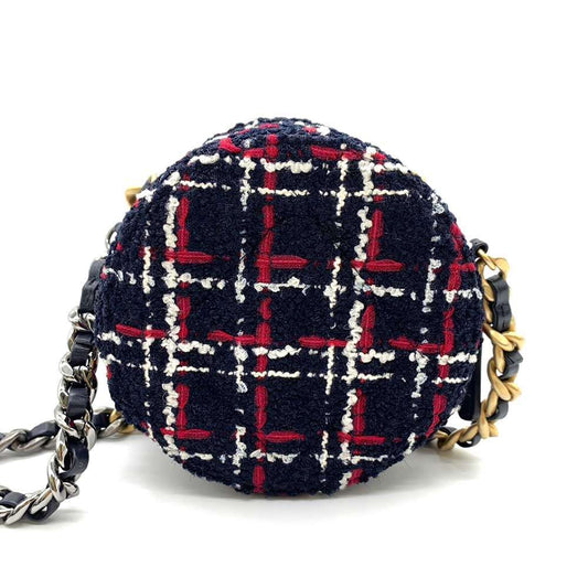 Chanel Tweed Round Clutch Mini Chain Bag