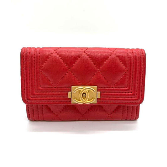 Chanel Boy Card Case Red Lambskin