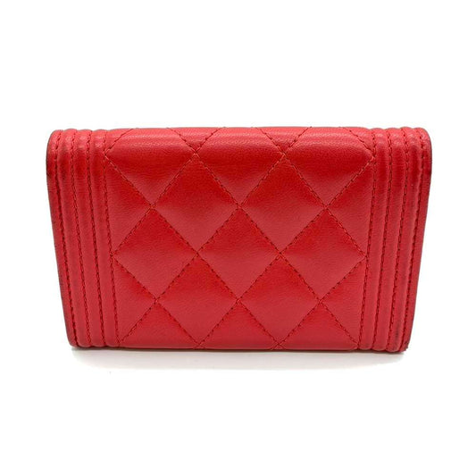 Chanel Boy Card Case Red Lambskin