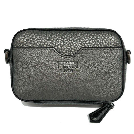 Fendi Leather Mini Crossbody Bag Metallic Gray