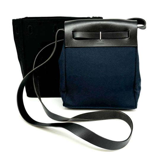 Hermes Herbag TPM Canvas Shoulder Bag Navy Black