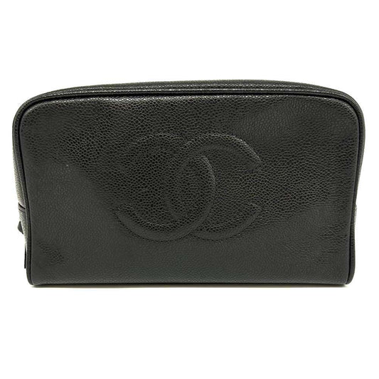 Chanel Caviar Skin Pouch Black Cosmetic Bag