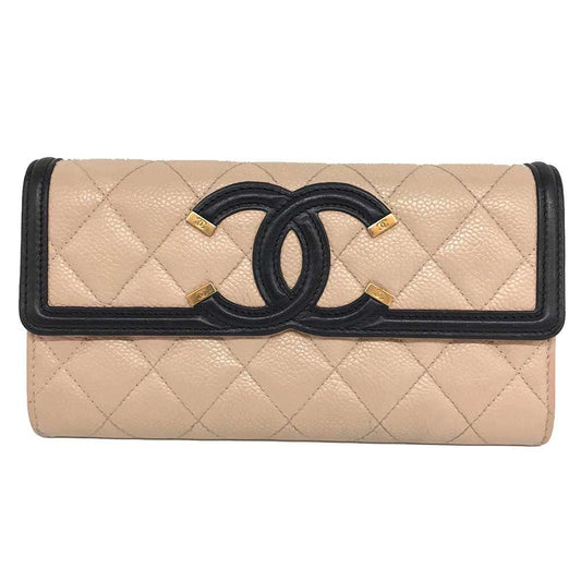 Chanel Caviar Skin Long Wallet Beige