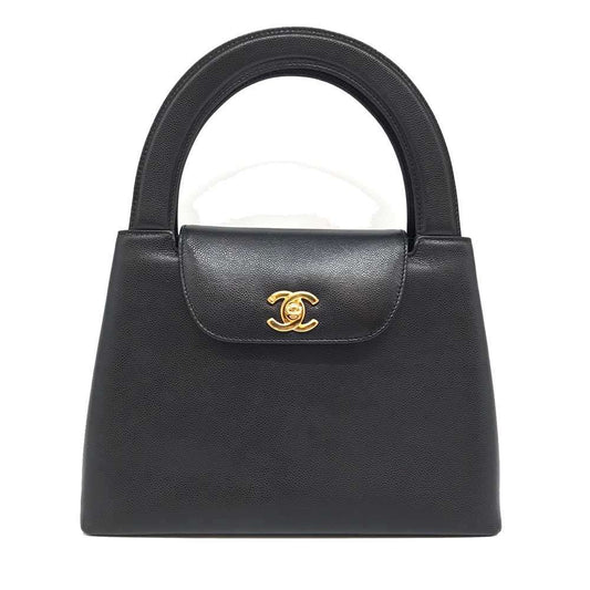 Chanel Caviar Skin Handbag Black Gold