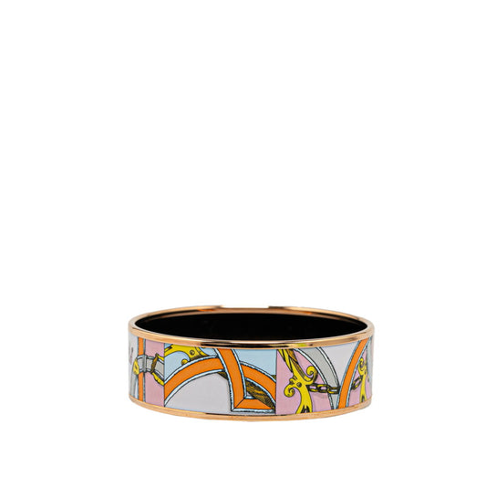 Hermes Enamel GM Bangle Bracelet Pink Gold