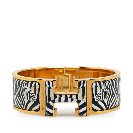 Hermes Zebra Click Clack H GM Bangle Gold Navy