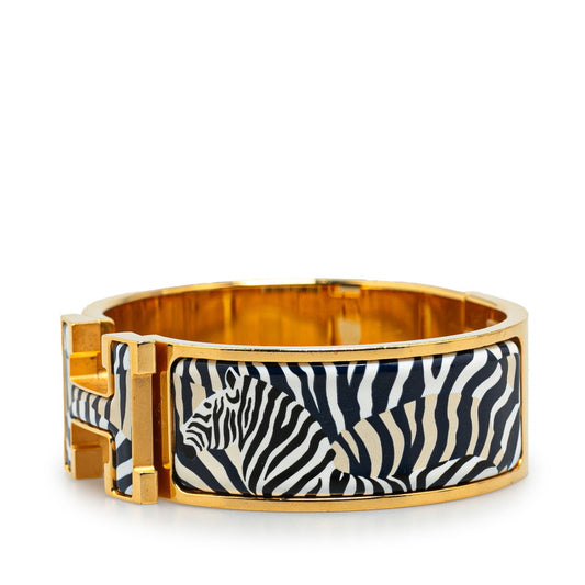 Hermes Zebra Click Clack H GM Bangle Gold Navy