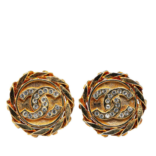 Chanel Gold Rhinestone Windmill Motif Earrings