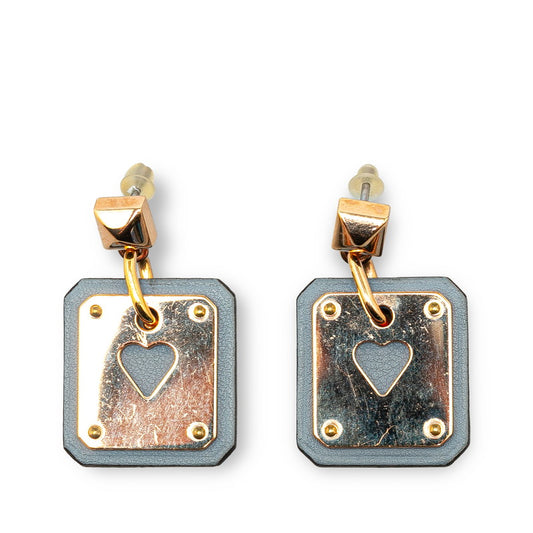 Hermes Heart Earrings Gold Light Blue