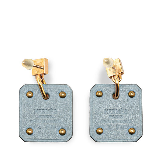 Hermes Heart Earrings Gold Light Blue