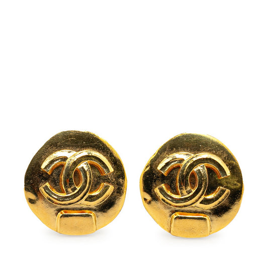 Chanel Vintage Round Coco Mark Earrings Gold