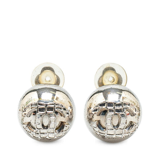 Chanel Coco Mark Ball Earrings Silver Metal