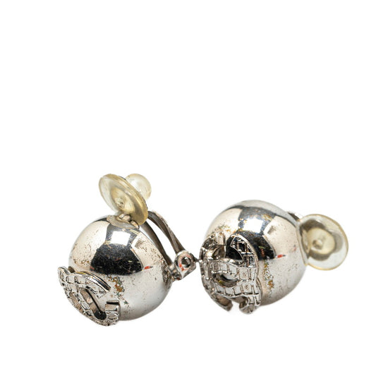 Chanel Coco Mark Ball Earrings Silver Metal