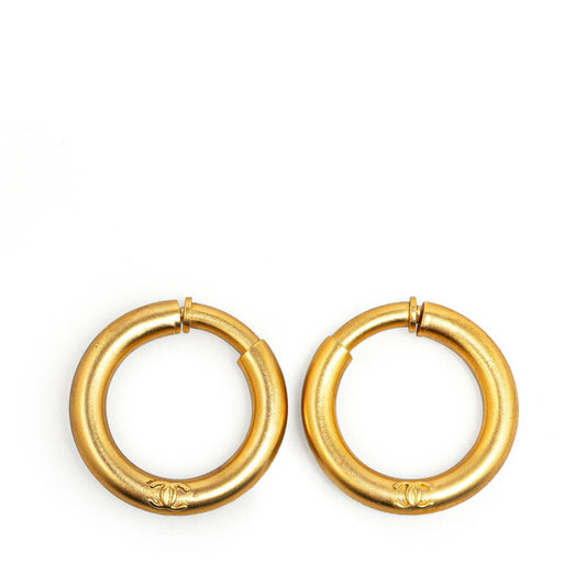 Chanel Coco Mark Hoop Earrings Gold