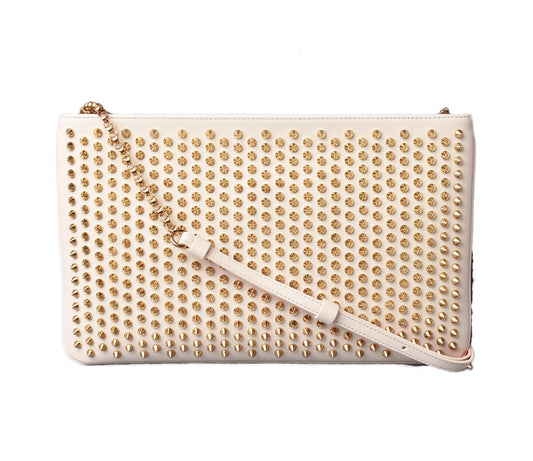 Christian Louboutin Clutch Shoulder Bag White Gold