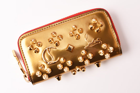 Christian Louboutin Coin Case Key Pouch Gold Studs