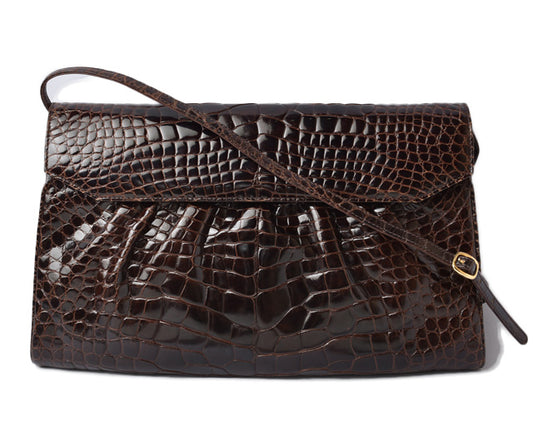 Gucci Vintage Crocodile Clutch Bag Dark Brown