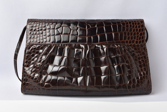 Gucci Vintage Crocodile Clutch Bag Dark Brown