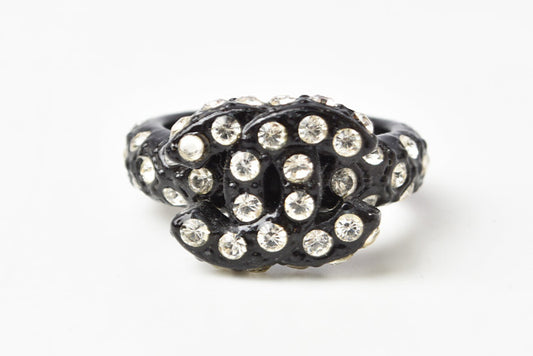 Chanel Coco Mark Rhinestone Black Ring Size 12