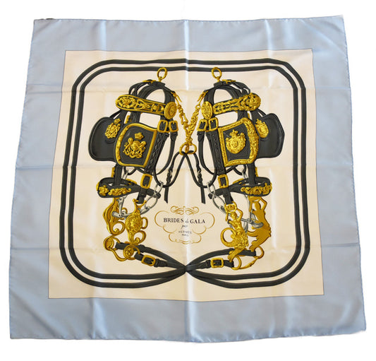 Hermes Silk Scarf Baby Blue/White