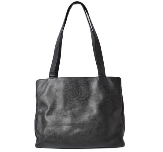 Chanel Caviar Skin Shoulder Tote Bag Black