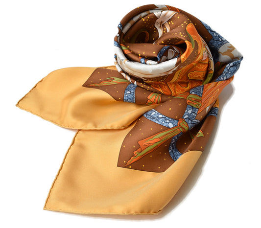 Hermes Silk Scarf CAVALIERS DES NUAGES Brown