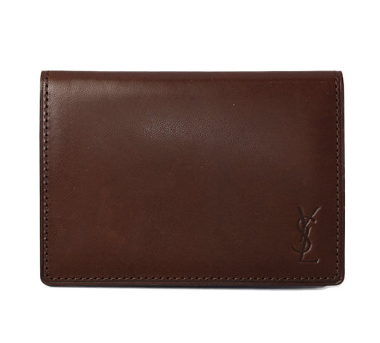 Yves Saint Laurent Leather Card Case Dark Brown