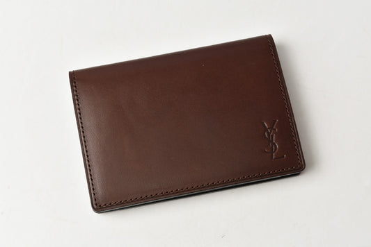 Yves Saint Laurent Leather Card Case Dark Brown