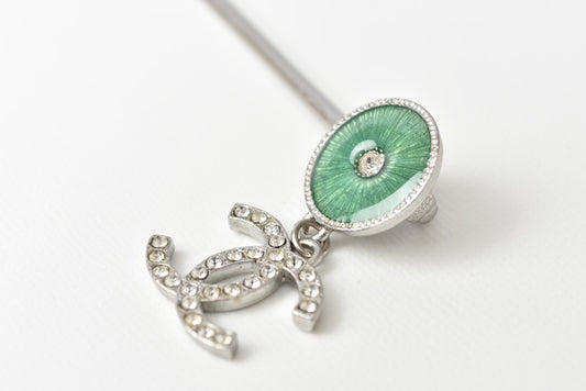 Chanel Hairpin Rhinestone Green/Silver