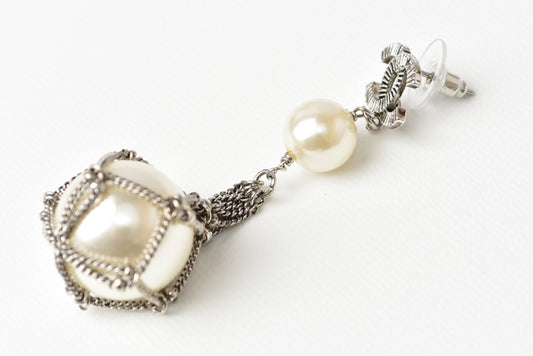 Chanel Pearl Motif Earrings Silver