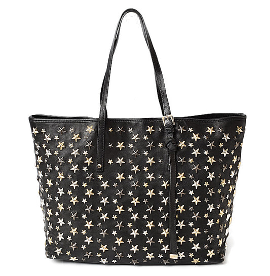 Jimmy Choo Leather Tote Bag Star Studs Black