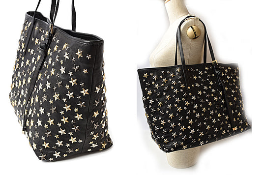 Jimmy Choo Leather Tote Bag Star Studs Black