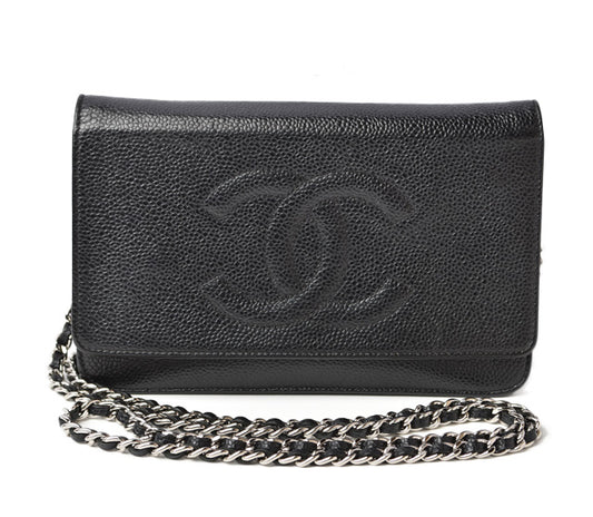 Chanel Caviar Chain Wallet Shoulder Bag Black