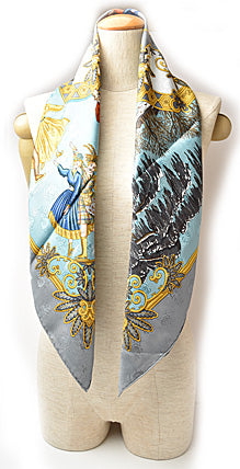 Hermes Silk Scarf 90cm Ice Skate Blue Multi