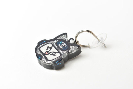 Chanel Cat Robot Swing Earrings Blue/Silver