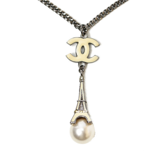 Chanel Necklace Pendant CC Eiffel Tower Pearl