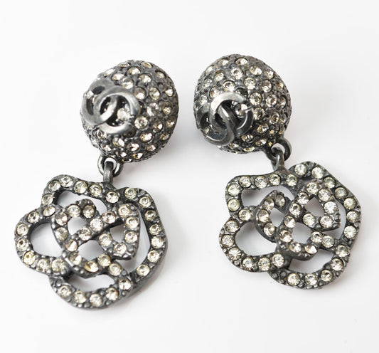 Chanel Camellia Motif Rhinestone Earrings