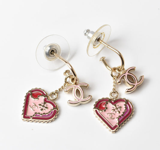 Chanel Swing Earrings CC Mark Heart Pink Gold