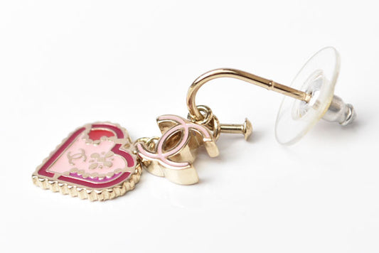 Chanel Swing Earrings CC Mark Heart Pink Gold