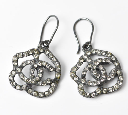 Chanel Camellia Motif Rhinestone Earrings