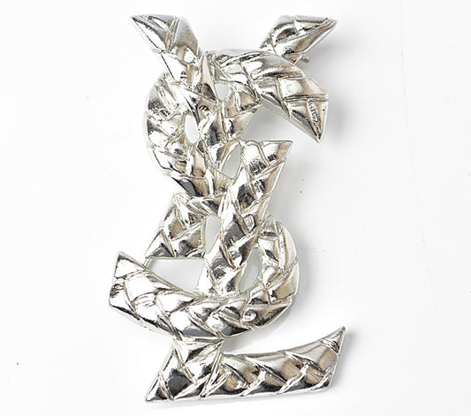 Yves Saint Laurent YSL Logo Pin Brooch Silver